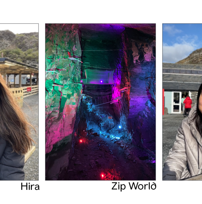 One image of Hira, one image of the caverns at Zip World, one image of Sarah
