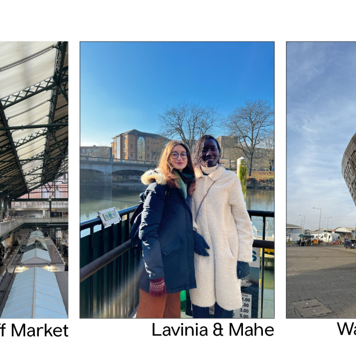 One image of Cardiff Market, one image of Mahe and Lavinia, one image of Wales Millennium Centre