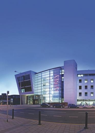 Night view of Cardiff campus