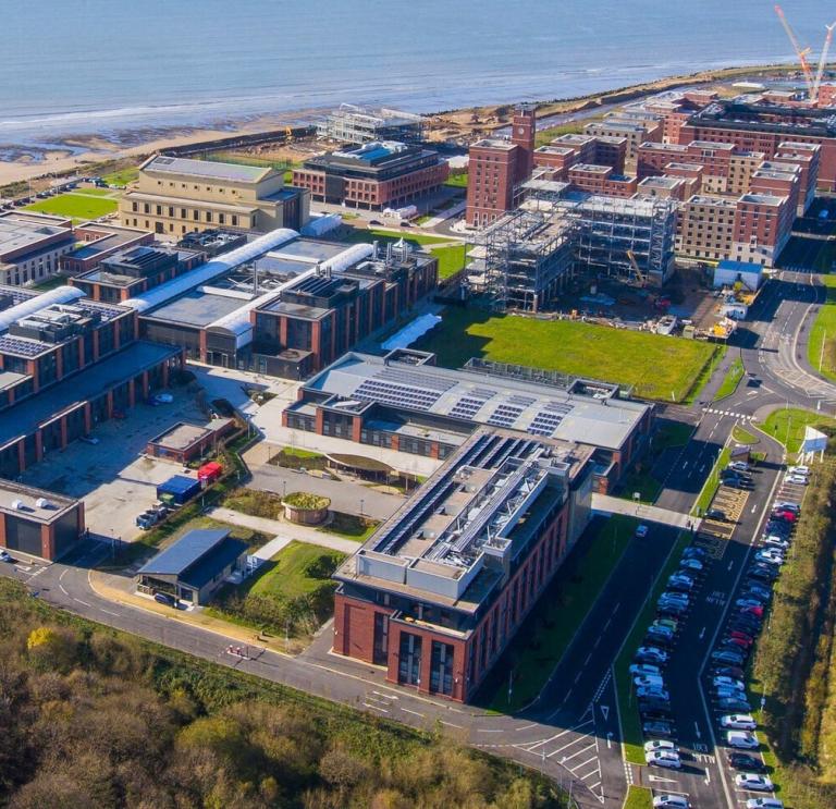 Arial view of the Swansea Bay campus of Swansea University